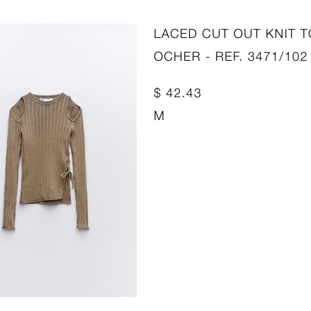 Zara laced cut out knit top , long sleeve